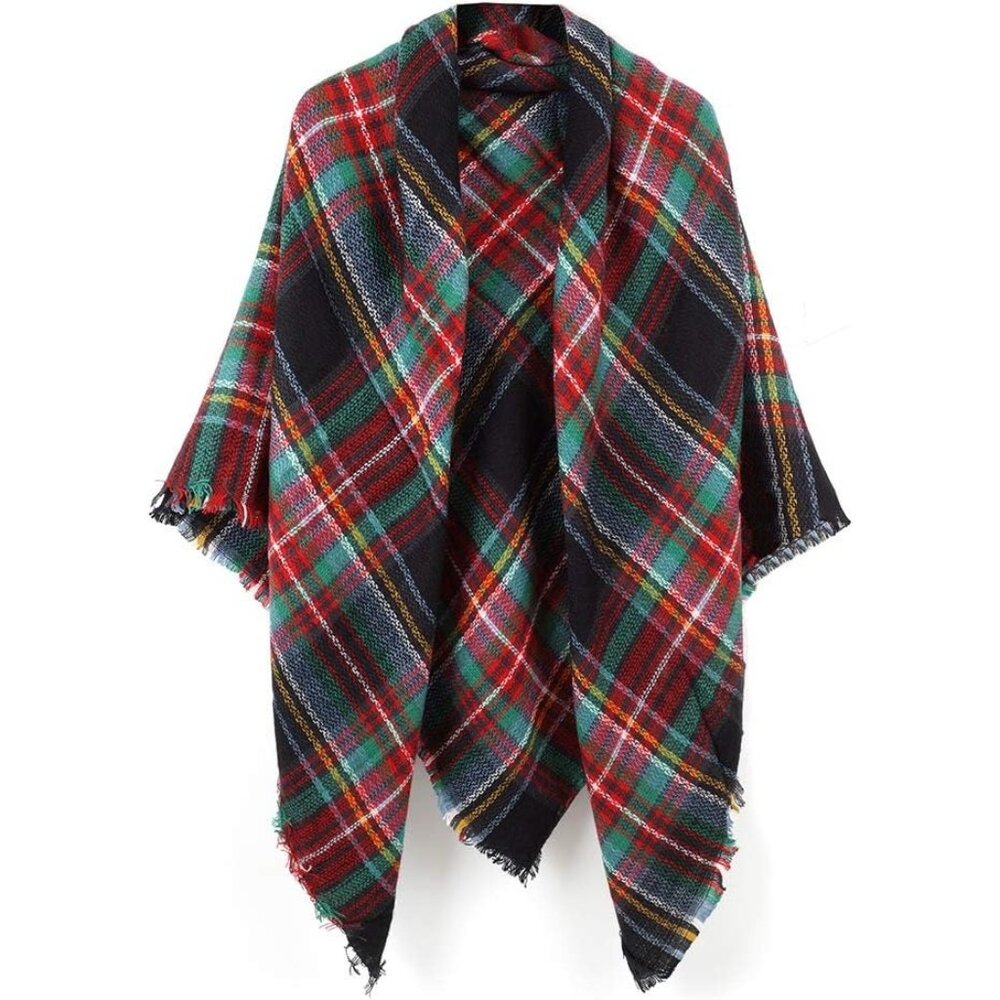 Women's Plaid Scarf Blanket Wrap Orange White